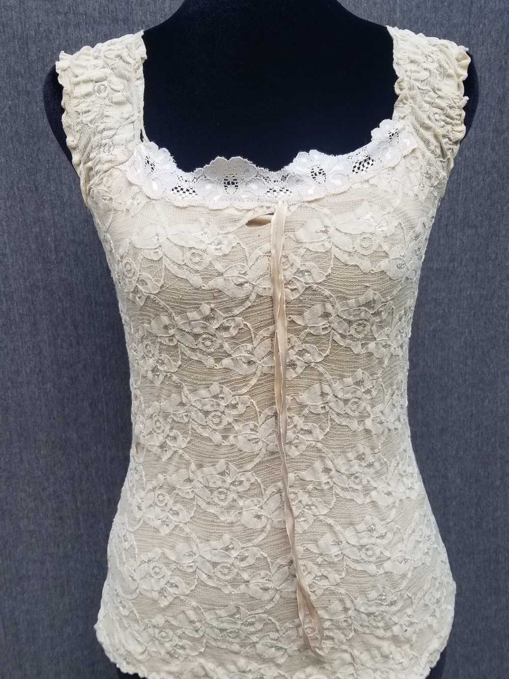 Copper Key Cream Lace Layered Sleeveless Chemise Camisole -114